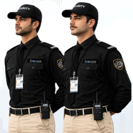 Two Enovizen security guards in black uniforms